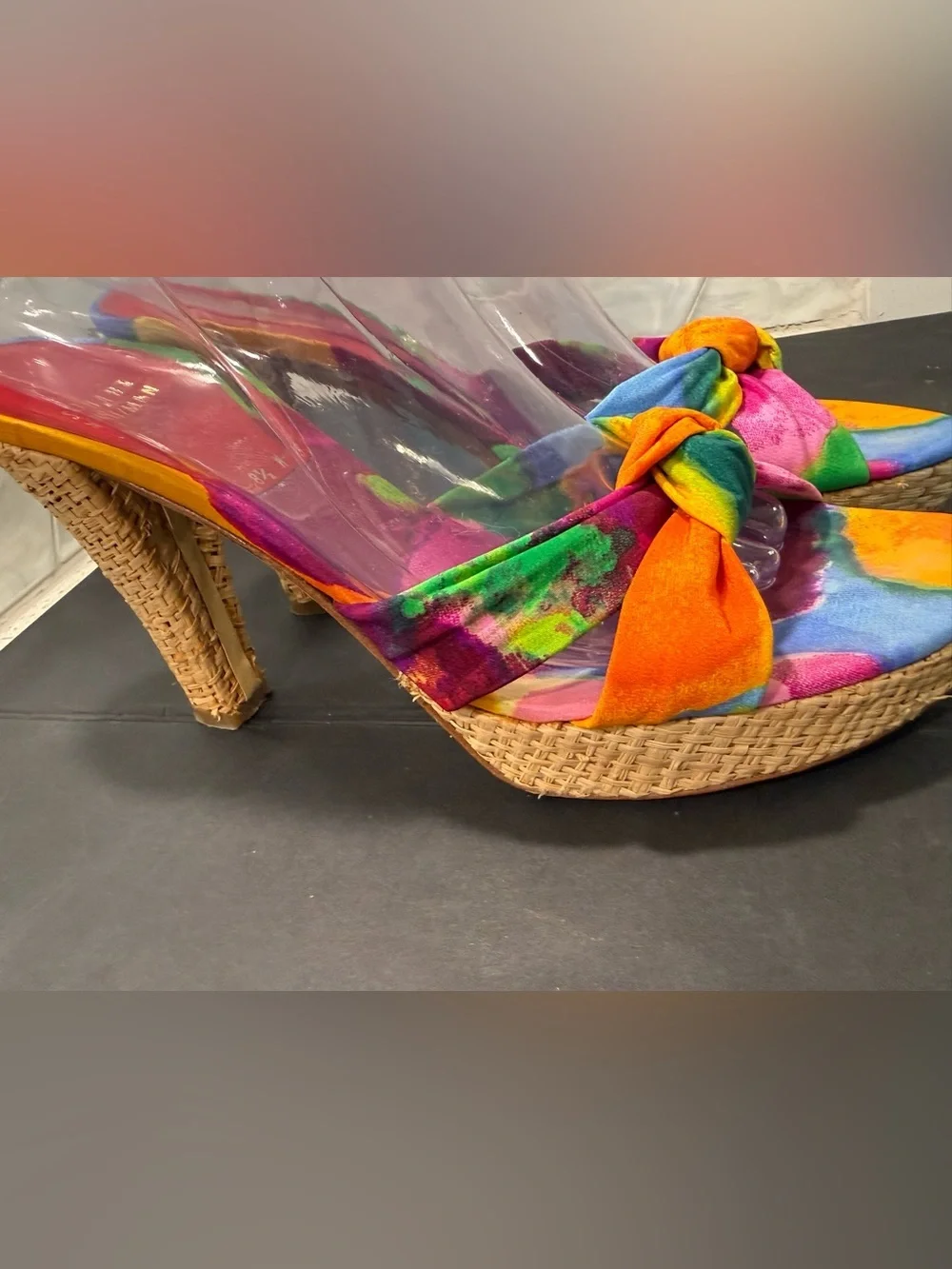 Stuart Weitzman RARE Not So Tropical Watercolor Knot Jute Platform Sandal Sz 8.5